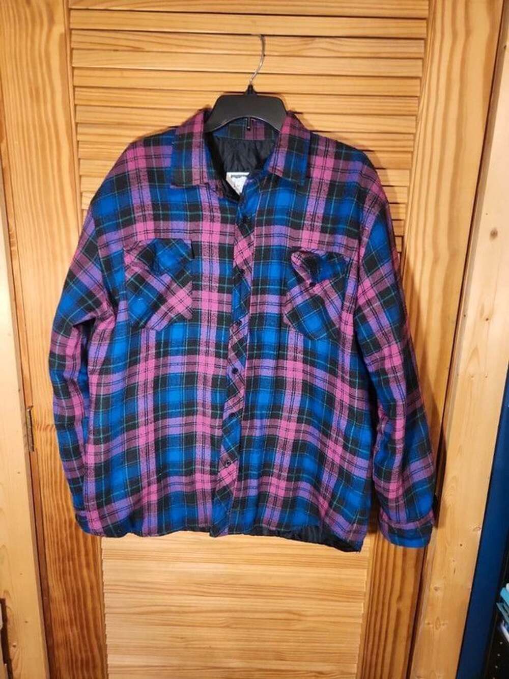 Vintage. In Crowd Quilted Lining Plaid Flannel Shirt Jacket - Blue & Magenta (Si